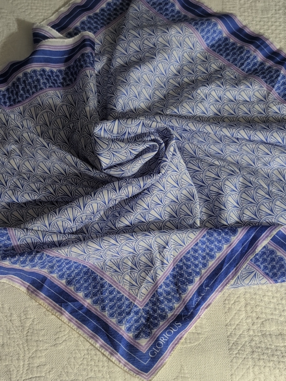 Gloria Vanderbilt Glorious Vintage Blue, White & Purple Fan-Print Scarf